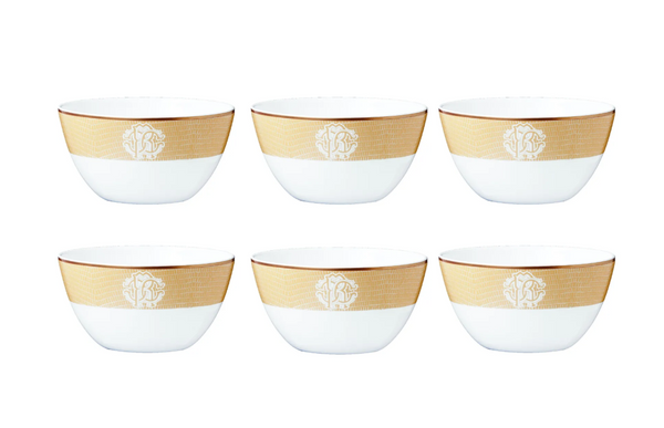 Set of six Roberto Cavalli Home rice bowls from the Lizzard Gold collection