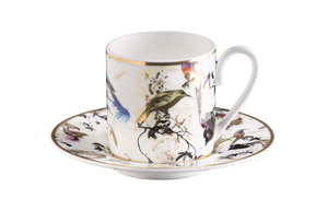Set of six Roberto Cavalli Home coffee cups, from the Garden's Birds collection
