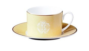 Set of six Roberto Cavalli Home tea cups, from the Lizzard (Gold) collection