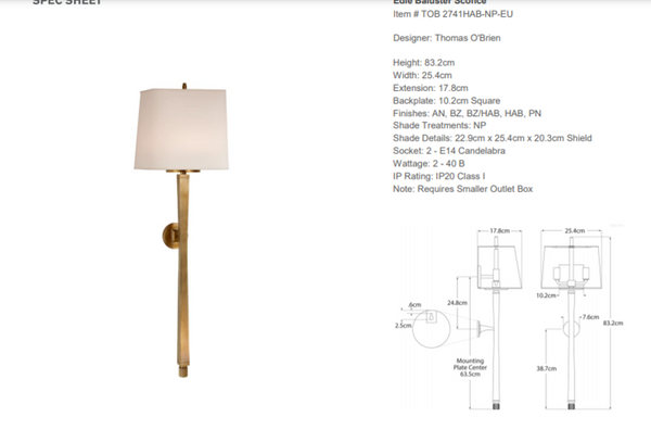 Kinkiet Thomas O'Brien Edie Baluster marki Visual Comfort