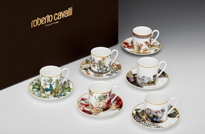 Set of six Roberto Cavalli Home coffee cups, from the Flowers collection 