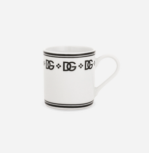 A set of two porcelain espresso cups and saucers by Dolce & Gabbana, DG Logo