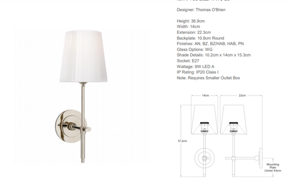 Thomas O'Brien Bryant wall lamp