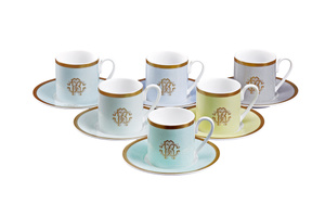 Set of six Roberto Cavalli Home coffee cups, from the Lizzard (Sunrise) collection