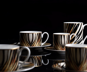 Set of six Roberto Cavalli Home coffee cups from the Ray of Gold collection