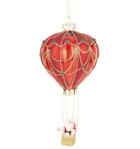 Christmas ornament – ​​Santa Claus in a red balloon with a glitter basket