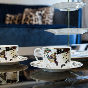 Set of six Roberto Cavalli Home tea cups, from the Garden's Birds collection
