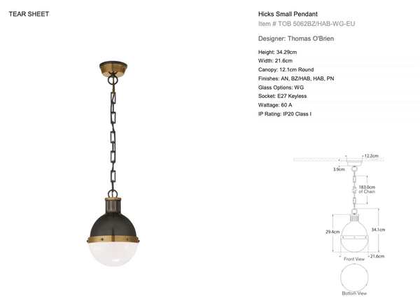 Lampa wisząca Thomas O'Brien Hicks Small marki Visual Comfort