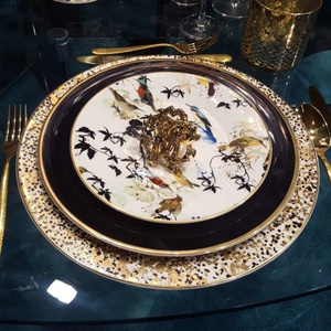 Set of six Roberto Cavalli Home dinner plates, from the Python (Black) collection