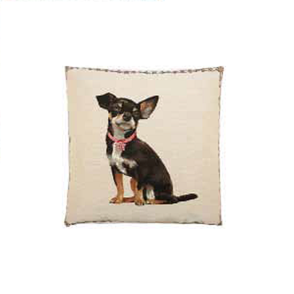 Decorative pillow with embroidered dog 