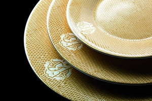 Set of six Roberto Cavalli Home soup bowls from the Lizzard Gold collection