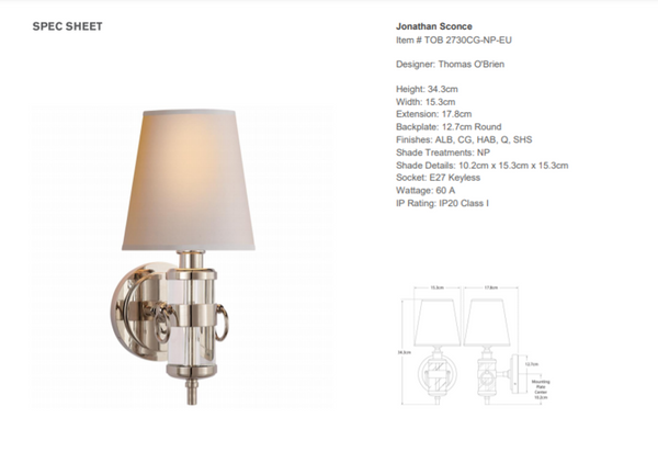 Thomas O'Brien Jonathan wall lamp