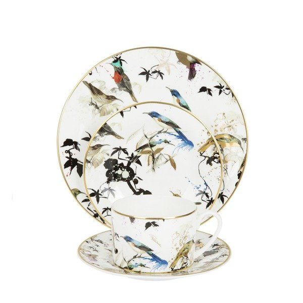 Set of six Roberto Cavalli Home dinner plates, from the Garden's Birds collection