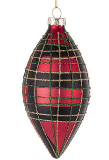 Christmas Ornament - Teardrop Bauble with Black and Red Checks