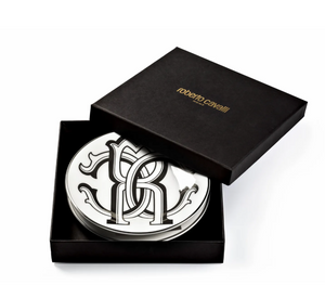 Set of six Roberto Cavalli Home bread and butter plates from the Monogram Black collection