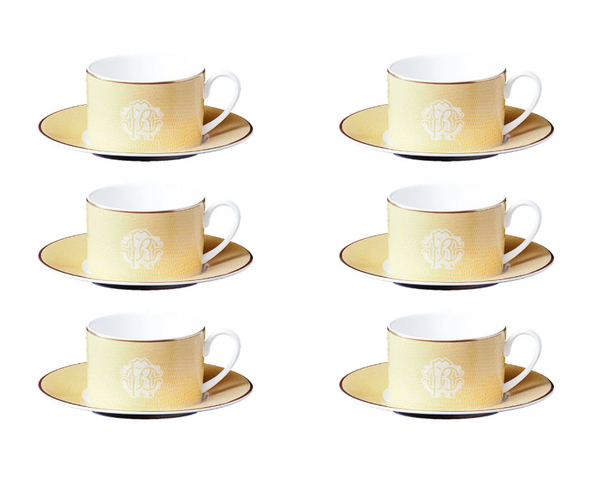 Set of six Roberto Cavalli Home tea cups, from the Lizzard (Gold) collection