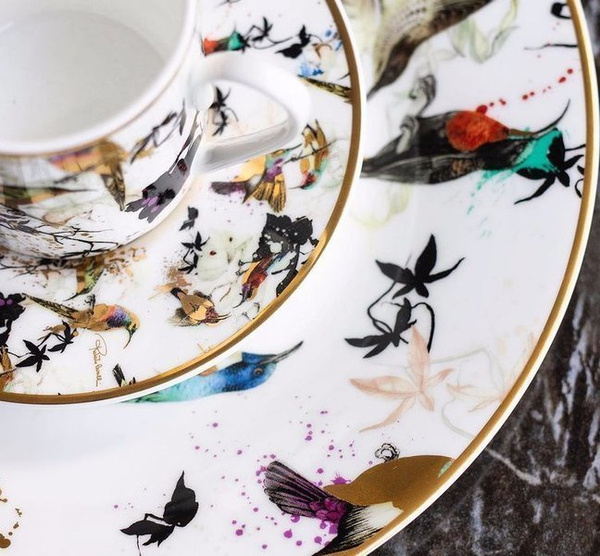 Set of six Roberto Cavalli Home bread or butter plates from the Garden's Birds collection