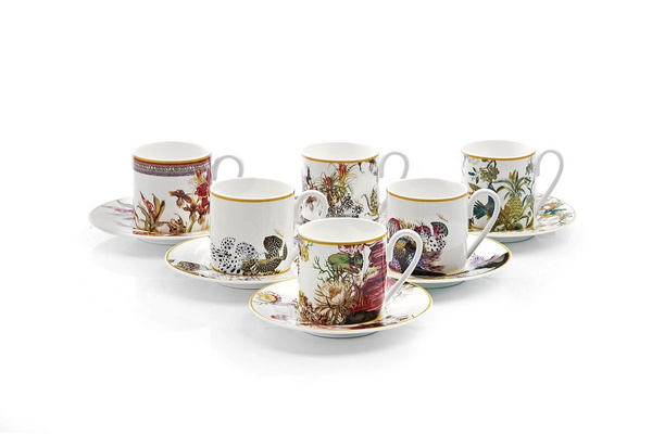 Set of six Roberto Cavalli Home coffee cups, from the Flowers collection
