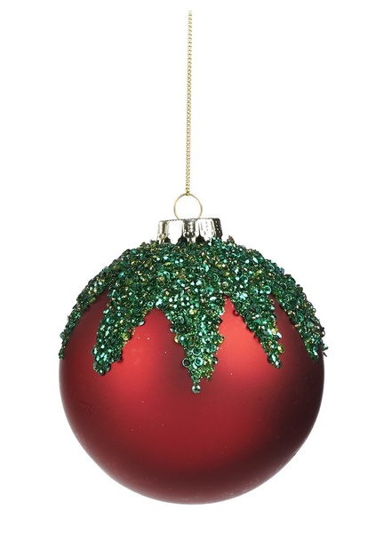 Christmas ornament - Red Bomb with green glitter