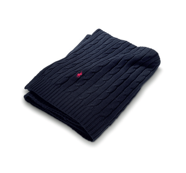 Ralph Lauren Home cotton blanket, from the Cable (Navy) collection
