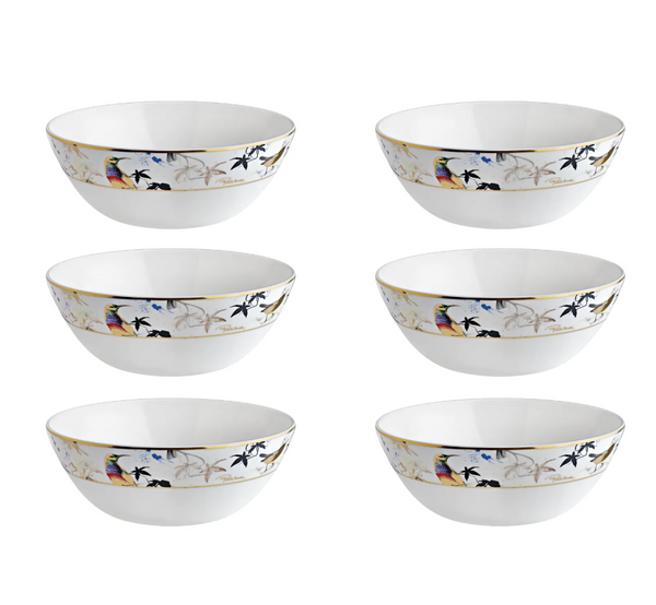 Set of six Roberto Cavalli Home soup bowls from the Garden's Birds collection