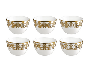 Set of six Roberto Cavalli Home rice bowls from the Monogram Gold collection