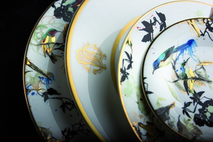 Set of six Roberto Cavalli Home tea cups, from the Garden's Birds collection