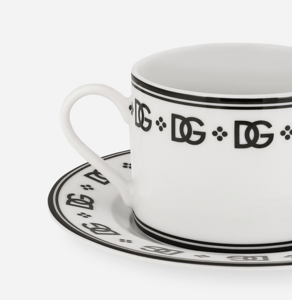 Zestaw dwóch porcelanowych filiżanek ze spodkami do cappuccino Dolce&Gabbana, DG Logo