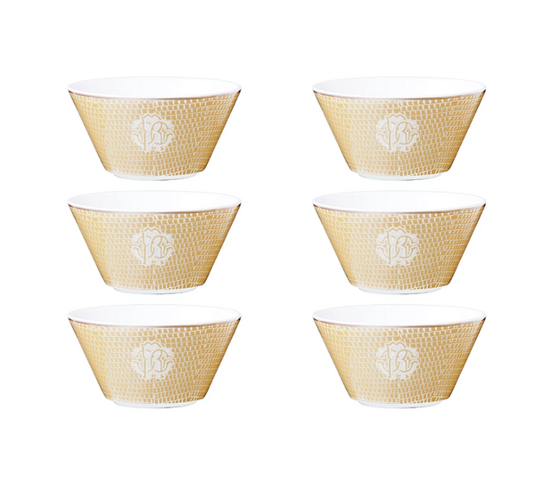 Set of six Roberto Cavalli Home fruit bowls from the Lizzard Gold collection