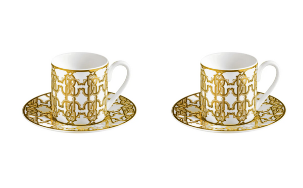 Set of two coffee cups by Roberto Cavalli Home, from the Monogram Gold collection