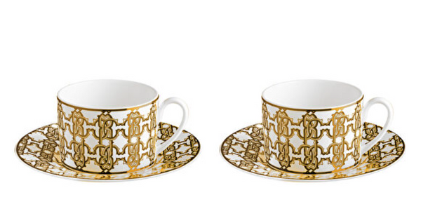 Set of two Roberto Cavalli Home tea cups, from the Lizzard (Gold) collection