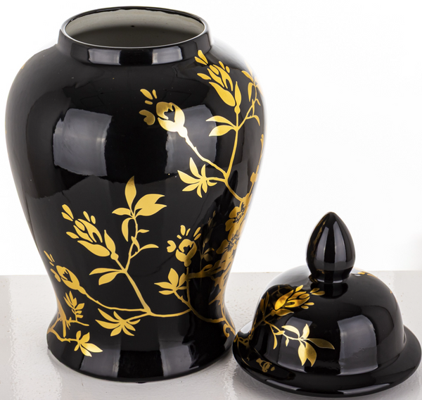 Black Gold Blossom ceramic vase
