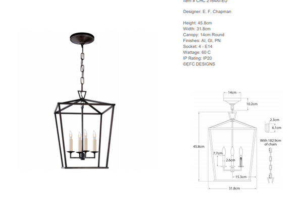 E pendant lamp.F Chapman Dariana Small