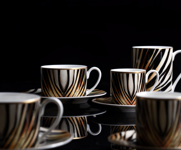 Set of six Roberto Cavalli Home coffee cups from the Ray of Gold collection