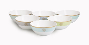 Set of six Roberto Cavalli Home soup bowls, from the Lizzard (Sunrise) collection