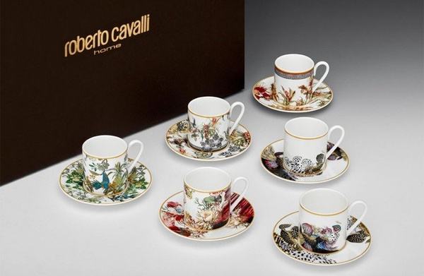 Set of six Roberto Cavalli Home coffee cups, from the Flowers collection