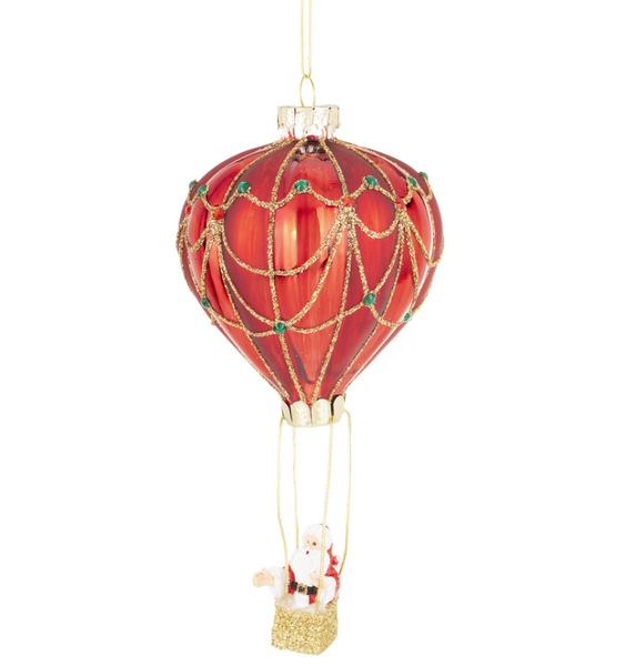 Christmas ornament – Santa Claus in a red balloon with a glitter basket