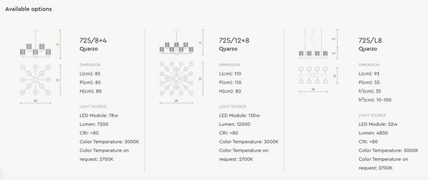 Żyrandol Quarzo 725/8+4 marki Italamp