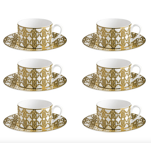 Zestaw sześciu filiżanek do herbaty Roberto Cavalli, z kolekcji Monogram Gold