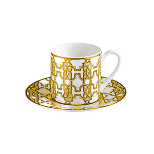 Set of six Roberto Cavalli coffee cups from the Monogram Gold collection