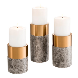 Set of three Eichholtz candlesticks combines gray marble