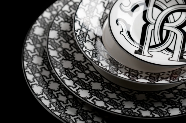 Set of six Roberto Cavalli Home soup plates from the Monogram Black collection