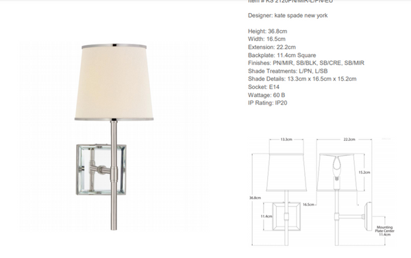 Kate Spade New York Bradford wall lamp