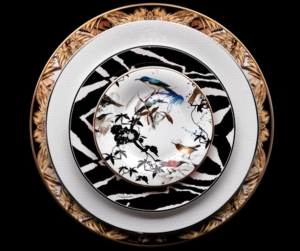 Set of six Roberto Cavalli Home soup plates from the Garden's Birds collection