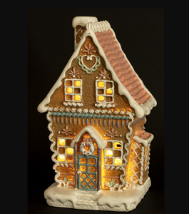 Christmas LED gingerbread-style mini house with a pink roof