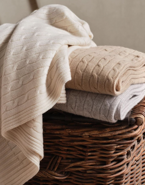 Ralph Lauren Home blanket, from the Cable (Burnished Chamois) collection