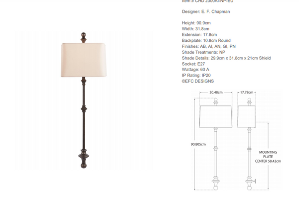 Wall lamp E.F Chapman Cawdor
