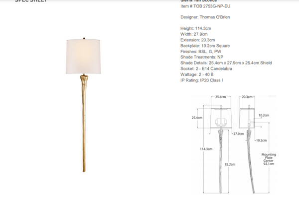 Thomas O'Brien Sierra Tail wall lamp