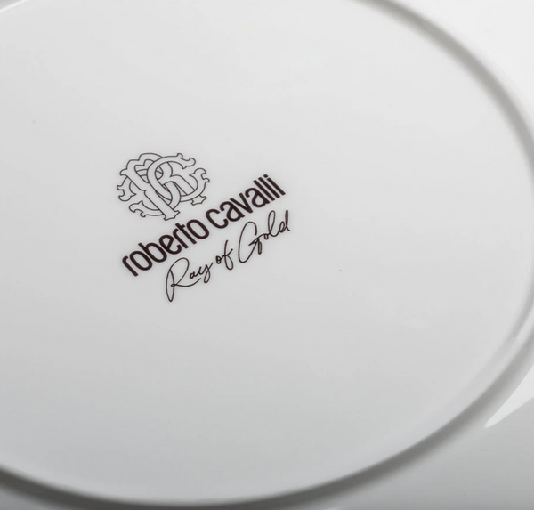 Set of six Roberto Cavalli Home dinner plates from the Ray of Gold collection