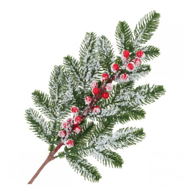Christmas decoration - a snow-covered branch with red fruit